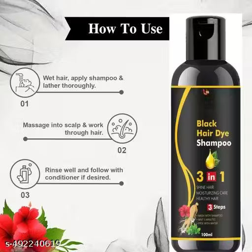 Herbal 3 in 1 Hair Dye Instant Black Hair Shampoo for Women